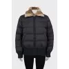 Gray down jacket with fur collar