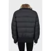 Gray down jacket with fur collar