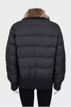 Gray down jacket with fur collar