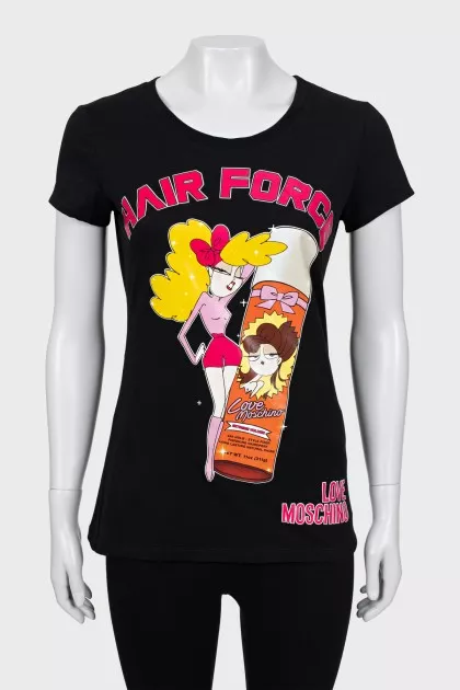 Black T-shirt with print and tag