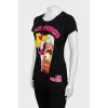 Black T-shirt with print and tag