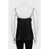 Silk tank top with lace and rhinestones