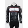 Men's windbreaker with leather collar and tag