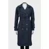 Dark blue trench coat with waistband