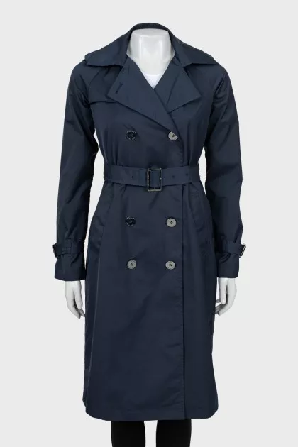 Dark blue trench coat with waistband