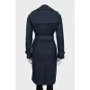 Dark blue trench coat with waistband