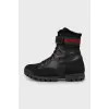 Black leather and textile boots