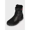 Black leather and textile boots