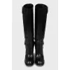 Black Leather Block Heel Boots
