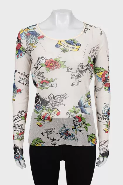 Printed mesh long sleeve