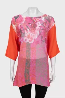 Knitted T-shirt with floral print