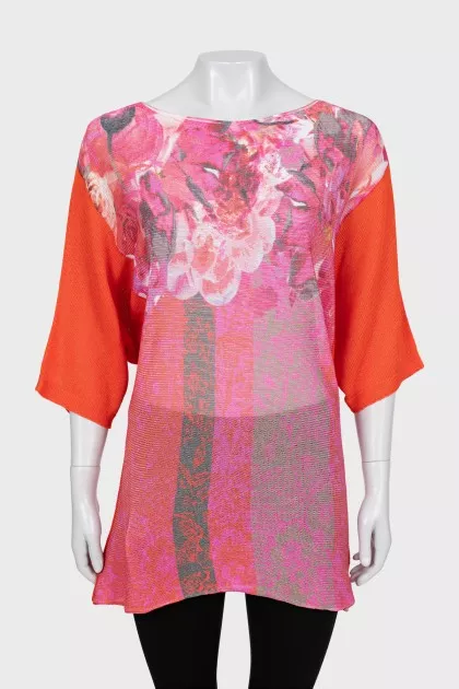 Knitted T-shirt with floral print