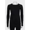Jumper with leather inserts on the sleeves