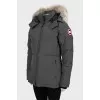 Gray down jacket with fur