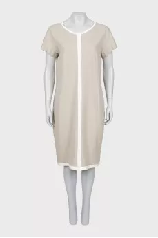 Beige dress with leather inserts