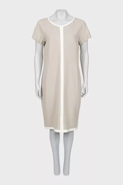 Beige dress with leather inserts