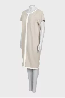 Beige dress with leather inserts