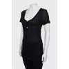 Black Ribbed T-Shirt with Tag