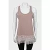 Beige tank with mesh ruffles