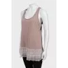Beige tank with mesh ruffles