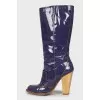 Patent leather boots with contrasting stitching