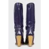 Patent leather boots with contrasting stitching