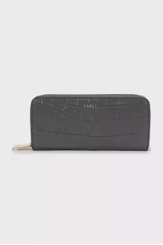 Gray wallet with embossed leather