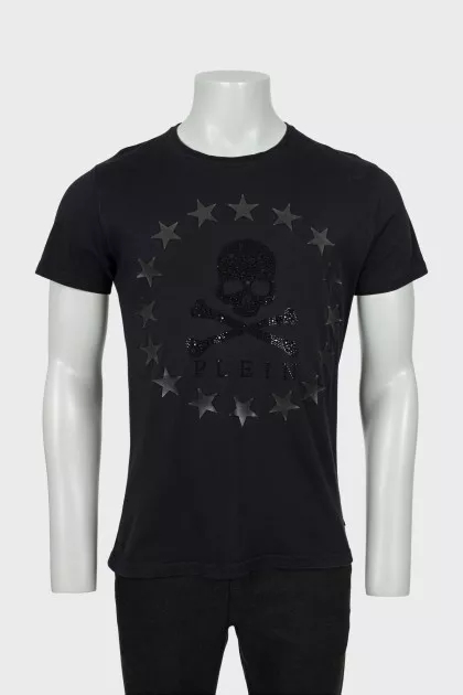 Men's T-shirt decorated with rhinestones