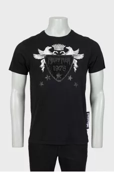 Men's T-shirt with print and rhinestones