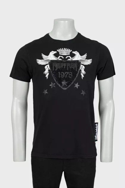 Men's T-shirt with print and rhinestones