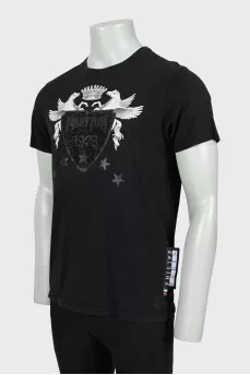 Men's T-shirt with print and rhinestones