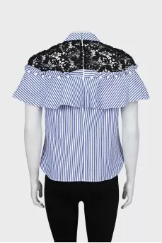 Blouse in striped print with frill