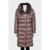 Brown down jacket with belt