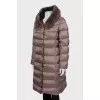 Brown down jacket with belt