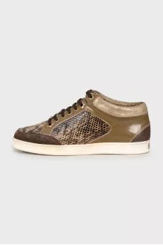 Mixed sneakers with gold hardware