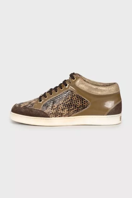 Mixed sneakers with gold hardware