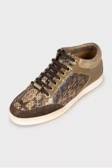 Mixed sneakers with gold hardware