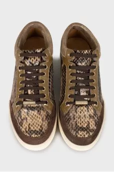 Mixed sneakers with gold hardware
