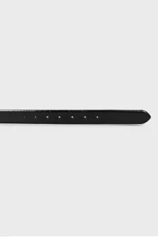 Leather belt with logo buckle