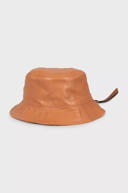 Brown leather bucket hat