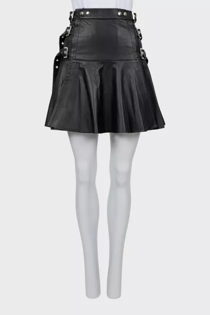 Leather skirt with belts