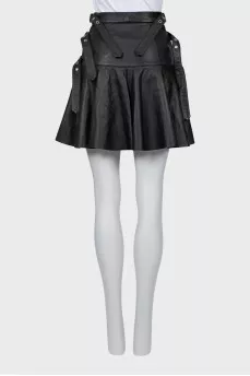 Leather skirt with belts