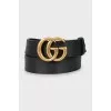 Men's leather belt with gold logo