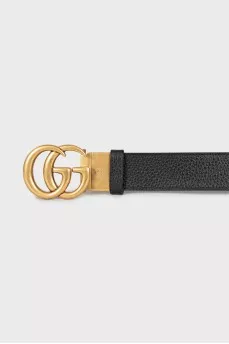 Men's leather belt with gold logo