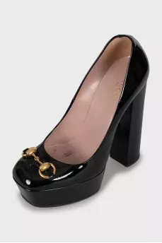 Black leather block heels