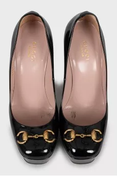 Black leather block heels