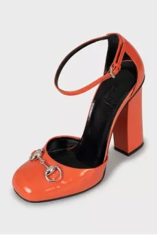Orange leather block heels
