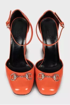 Orange leather block heels