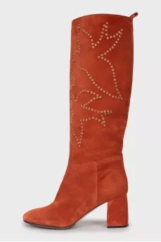 Suede boots with metallic decor