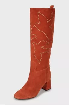 Suede boots with metallic decor